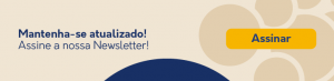 A arte tem fundo amarelo bem claro e o logo da Comunitas em um tom um pouco mais escuro. Em letras azuis, pode-se ler "Mantenha-se atualizado! Assine a nossa newsletter!". Por cima do logo da Comunitas, tem um botão amarelo em que lê-se, em azul escuro, "assinar"