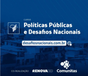 Arte com o fundo azul. Lê-se: "Curso Políticas Públicas e Desafios Nacionais" e "desafiosnacionais.com.br"