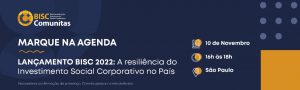 A arte tem fundo azul escuro com letras brancas e alguns detalhes em amarelo. As informações do texto se referem ao lançamento da pesquisa BISC.